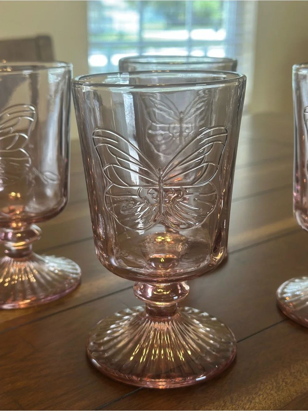Pink Embossed Butterfly Goblet - Home Dining Drinkware
